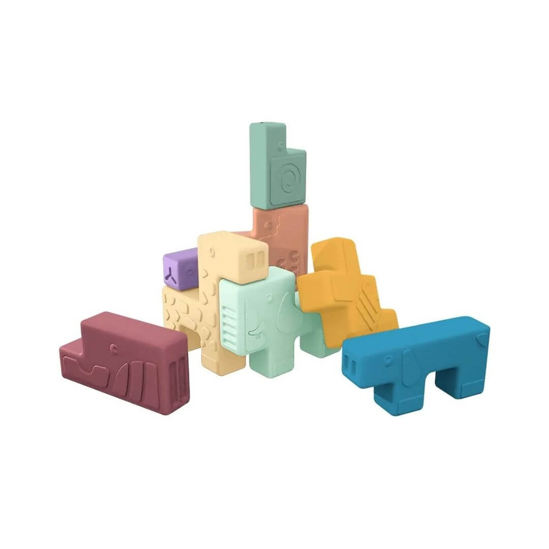 Miniland - Soft Animal Blocks Sensory Puzzle - Bella Luna Toys
